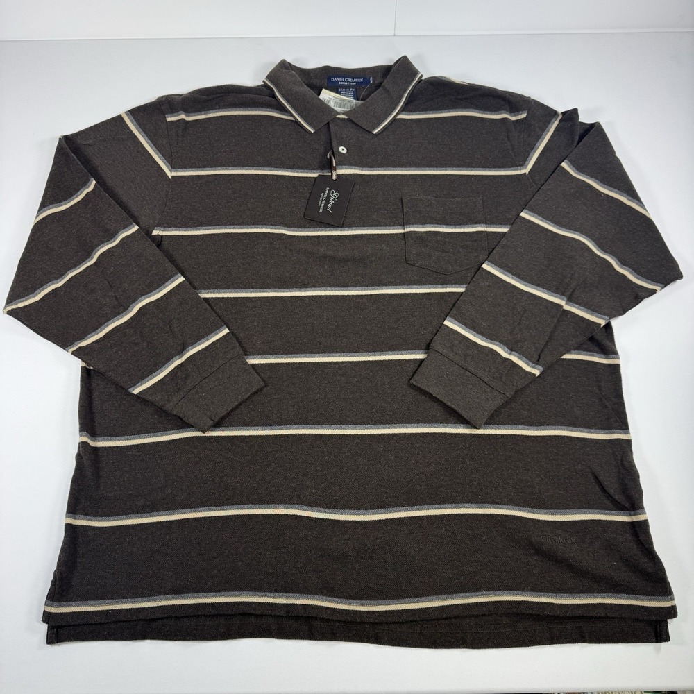 Daniel Cremieux XL Cotton Polo Shirt Brown Stripe Classic Fit NWT